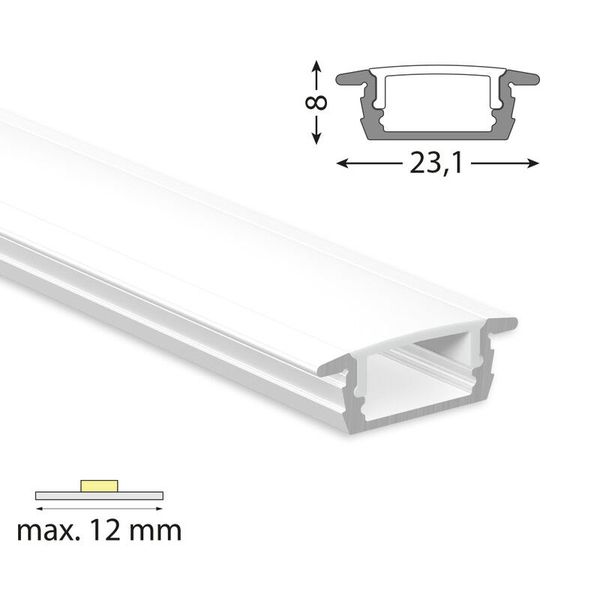Built-in aluminum profile VP, 23x8 mm white including White diffuser, 2 m image 1