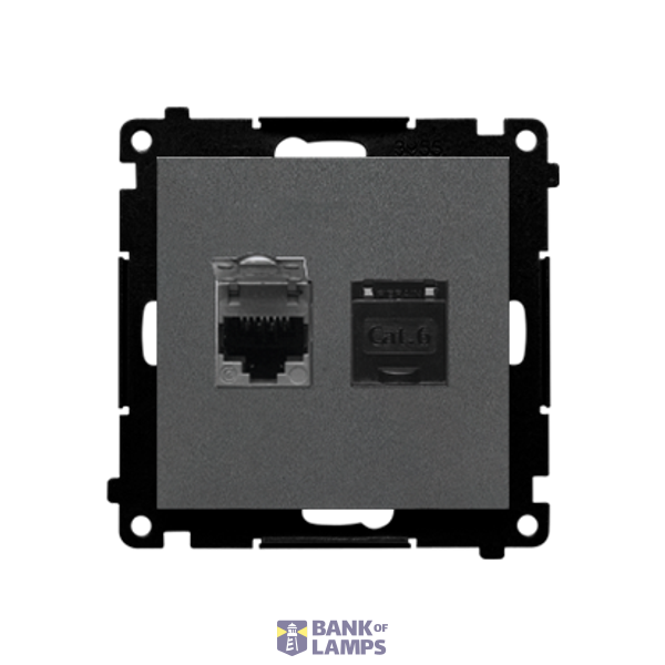 Double computer socket RJ45 category 6 with anti-dust cover, graphite mat image 1
