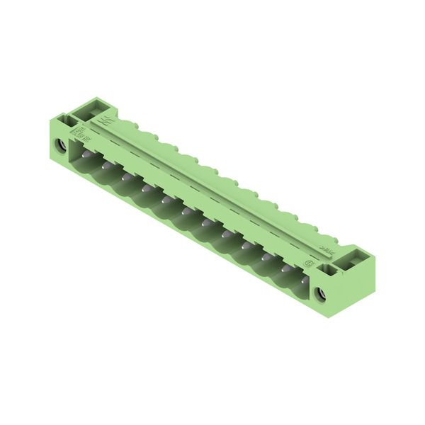 PCB plug-in connector, male header, Flange, THT solder connection, 5.08 mm, Number of poles: 12, 90°, Solder pin length (l): 3.2 mm, tinned, Pale green, Box image 2