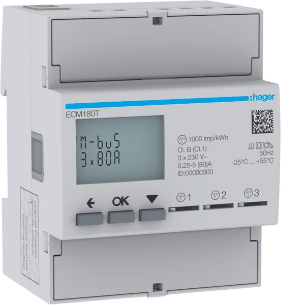 1Ph kWhmeter direct 3x80A 4M MBUS image 1