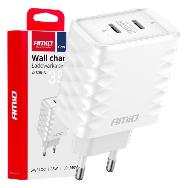 Wall charger Quick Charger 35W 2xUSB-C AMIO-04288 image 1