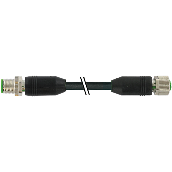 M12 male 0° / M12 female 0° A-cod. PUR 2x2x0.25+0.25+2x0.5 bk 0.3m image 1