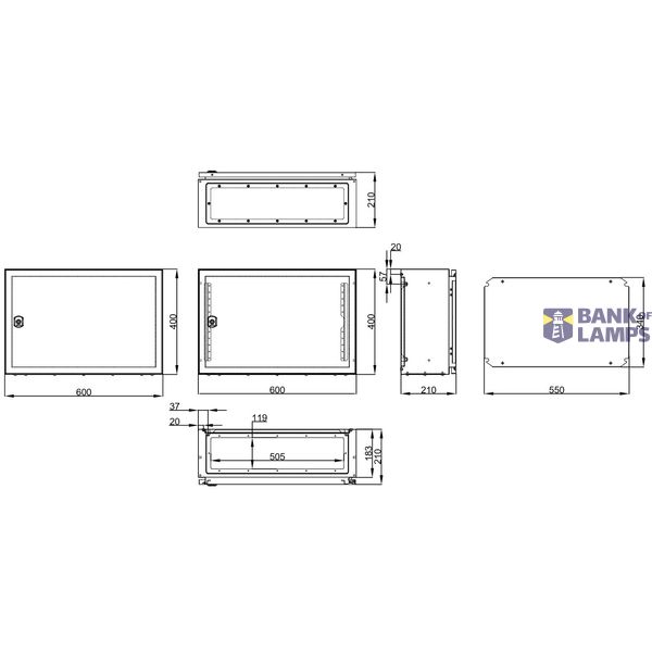 Wall-mounted enclosure 1 door IP65 H=400 W=600 D=210 mm image 2