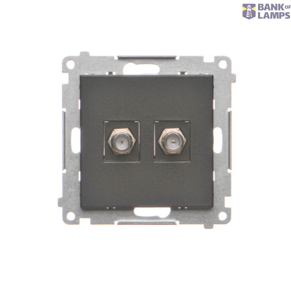 Double aerial socket type "F", module, black matt image 1