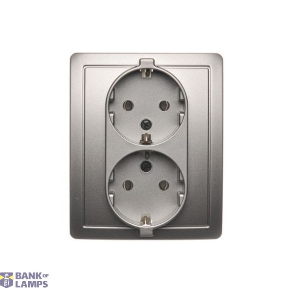 Double socket outlet with Schuko earthing, satin, metallized, 16A image 1