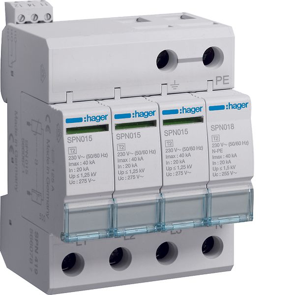 SPD 4P pluggable 40kA class 2 with end of life indicator + remote cont image 1