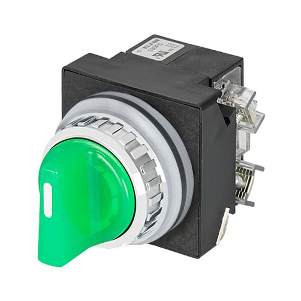 Illuminated knob selector switch, green, 2-position, Cam B led BA9S, N.O.+N.C. image 1