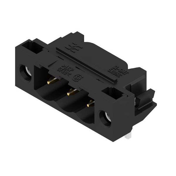 PCB plug-in connector, male header, Solder flange, THT/THR solder connection, 5.00 mm, Number of poles: 3, 90°, Solder pin length (l): 3.2 mm, Gold-plated, black, Box image 1