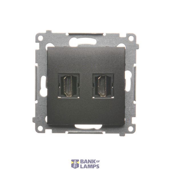 HDMI double socket, anthracite, metalic image 1