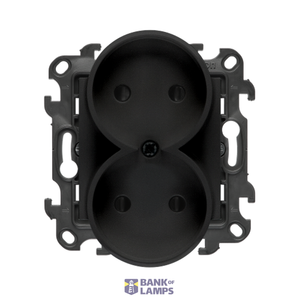 Double socket outlet without earthing, with shutters, (module), Simon 24, IP20, 16A, black matt image 1