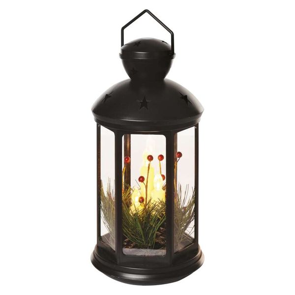 LED decoration – Christmas lantern with candles, black, 35.5 cm, 3x C, indoor, vintage image 1
