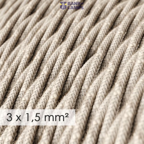 Large section electric cable 3x1,50 twisted - covered by Natural Neutral Linen TN01 image 2