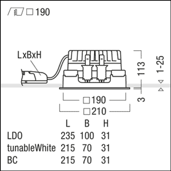 P-INF Q190H 2500-940 LDO WH WH - LED ceiling-recessed luminaire image 3