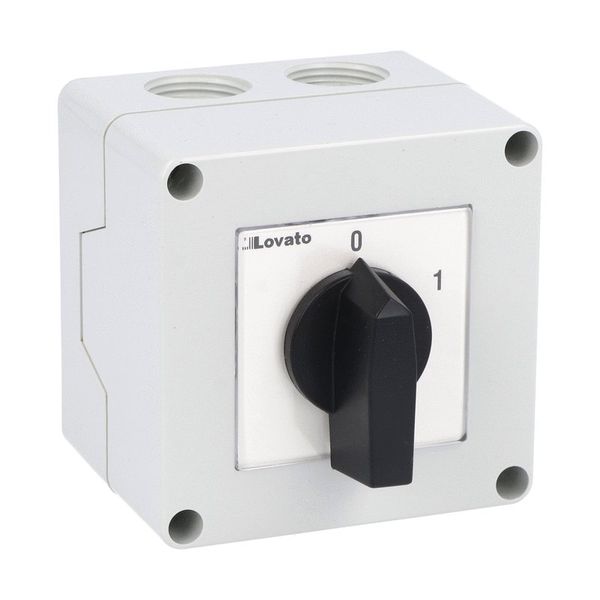 Enclosed rotary cam switch 7GN series, ON-OFF switch 3 poles 20A in plastic enclosure 75X75mm with black handle image 1