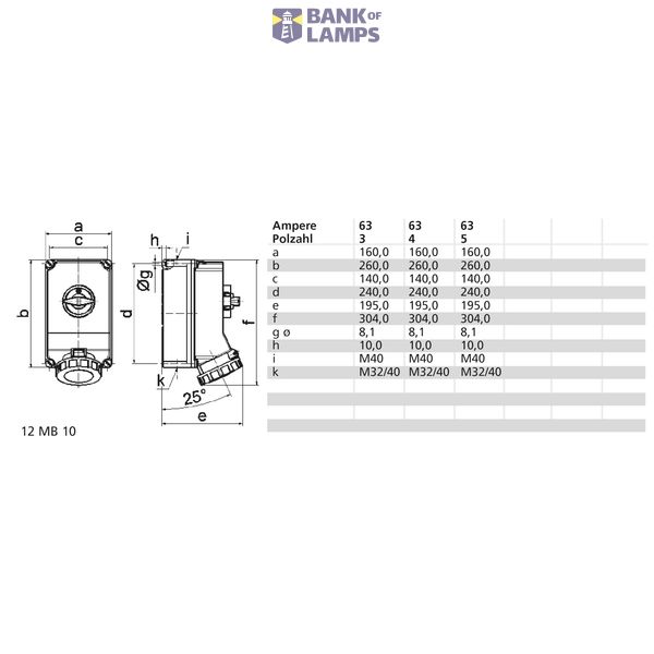 WCD 6h 63A 5P 400V IP67 260x160 TE ChB A/V Ni image 3