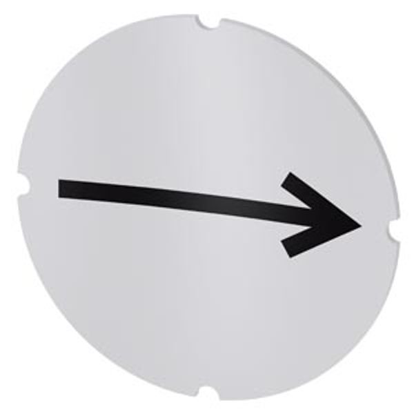 Inscription plate for illuminated pushbutton, round, milky with black font, with graphic symbol: arrow pointing image 1