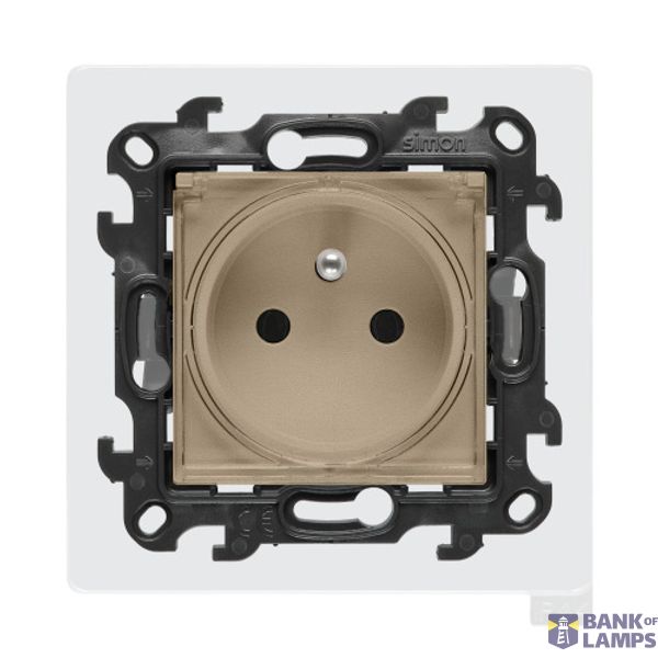 Single socket outlet with earthing for IP44 version with frame seal, with shutters, (module), Simon 24, IP44, 16A, champagne matt, Flap color: Transparent image 1