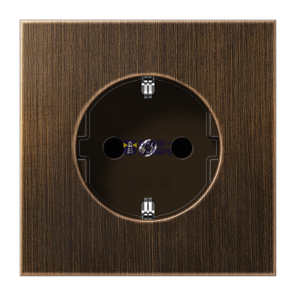 SCHUKO socket, 16 A 250 V ~, without claws, integrated increased contact protection, SAFETY+, brass, LS series, antique brass image 1