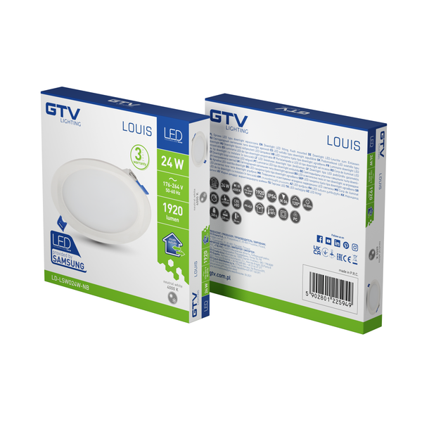 LED luminaire LOUIS, 24 W, 1920 lm, 4000K, AC176-264V, IP54, 120°, recessed, round (SAMSUNG LED) image 2