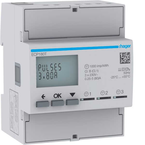 1 Phase kWhmeter direct 3x80A 4M S0 image 1