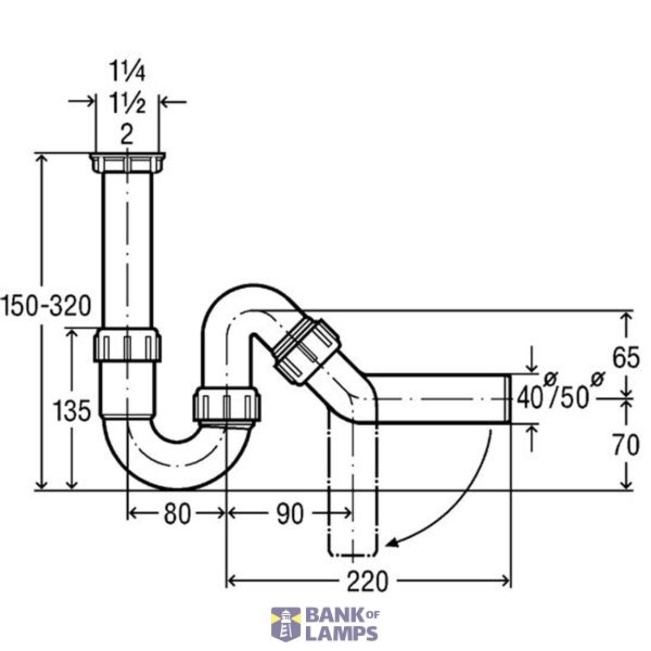 Sink siphon pipe without outlet 11/4"x40, white image 1