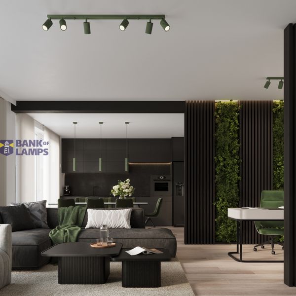 SPOTLIGHTS ON A LONGITUDINAL CEILING STRIP IN OLIVE COLOUR 6XGU10 CARBON image 13