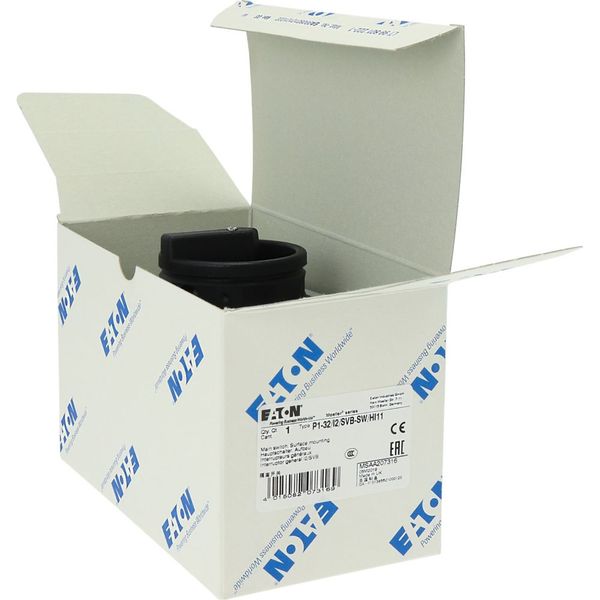 P1-32/I2/SVB-SW/HI11 Main switch, P1, 32 A, surface mounting, 3 pole, 1 N/O, 1 N/C, STOP function, With black rotary handle and locking ring, Lockable in the 0 (Off) posit image 34