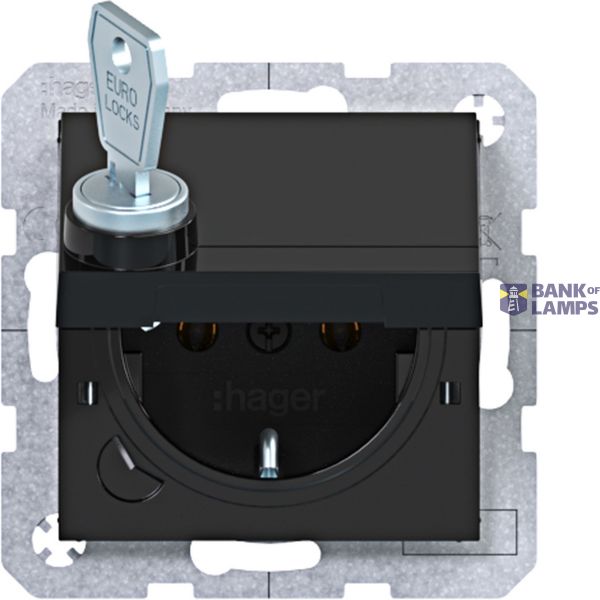 SCHUKO wall socket, single-wall + locking, plug-in type A.x/C.x black glossy image 1