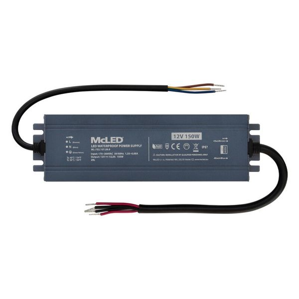 LED power supply 150W, DC12V/12.5A, IP67 image 1