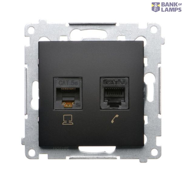 Computer socket RJ45 category 5e + telephone socket RJ12, (module), black matt image 1