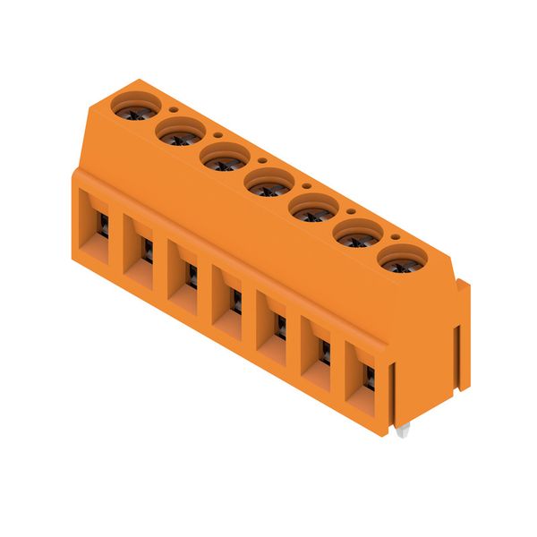 Printed circuit board terminals, 5.00 mm, Number of poles: 7, 90°, Solder pin length (l): 3.5 mm, tinned, orange, Clamping yoke connection, Clamping range, max. : 2.5 mm², Box image 4