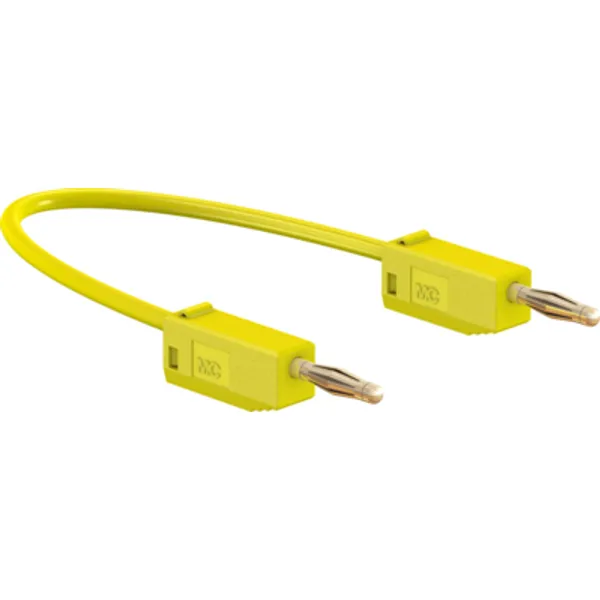 Measuring lead with (2 mm plug, spring-loaded, straight) to (2 mm plug, spring-loaded, straight), 450 mm, yellow, PVC, 0.5 mm², CAT O, 28.0039-04524 image 1