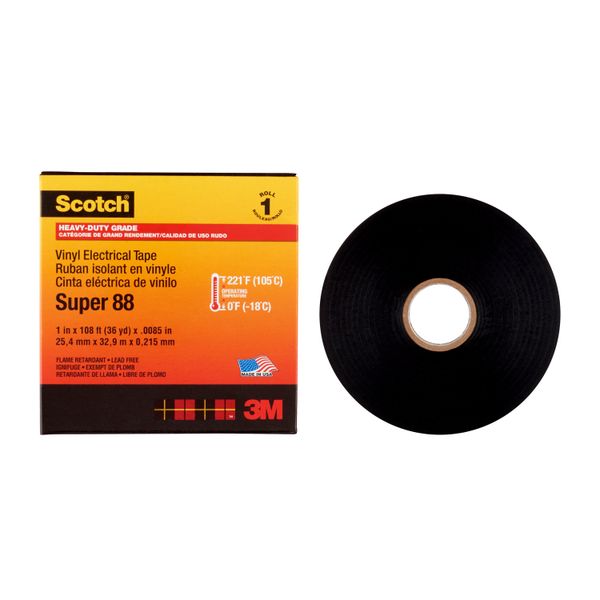 Scotch® Vinyl Electrical Tape Super 88, Black, 25 mm x 33 m image 1