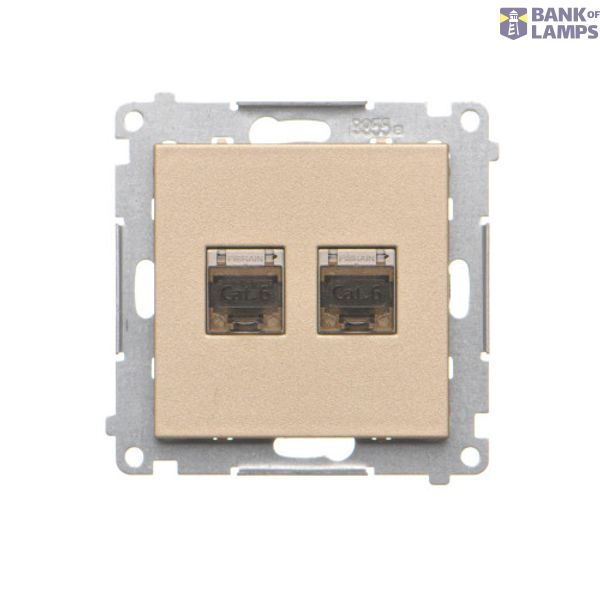Double computer socket RJ45 category 6 with anti-dust cover, champagne matt image 1