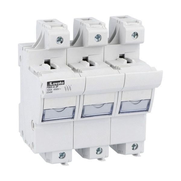 Fuse holder UL recognized and CSA certified, for 22X58mm fuses. 100A/125A rated current at 690VAC, 3P. Without status indicator. 3 modules image 1