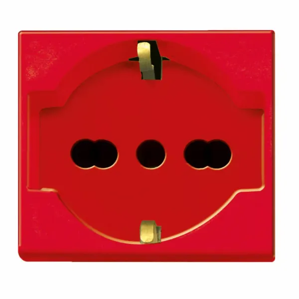 Combined schuko + italian standard socket outlet 2P+E  10/16A 250V shuttered - red - 2 modules image 1