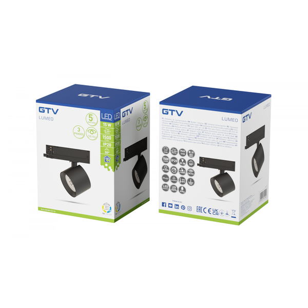 LUMEO Track Spotlight, LED, 15W, 1500lm, CCT, AC180-250V, 50°, CRI90+, black image 1