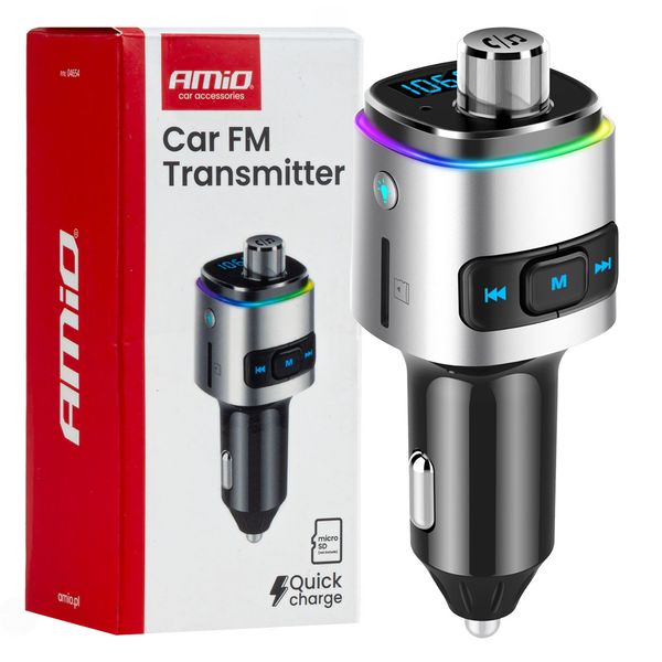 Car FM Transmitter 2×USB-A microSD 12V 24V AMIO-04654 image 1