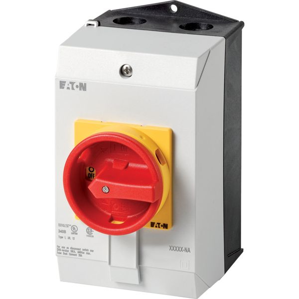 P1-25/I2/SVB/HI11-NA Main switch, P1, 25 A, surface mounting, 3 pole, 1 N/O, 1 N/C, Emergency switching off function, With red rotary handle and yellow locking ring, UL/CS image 5