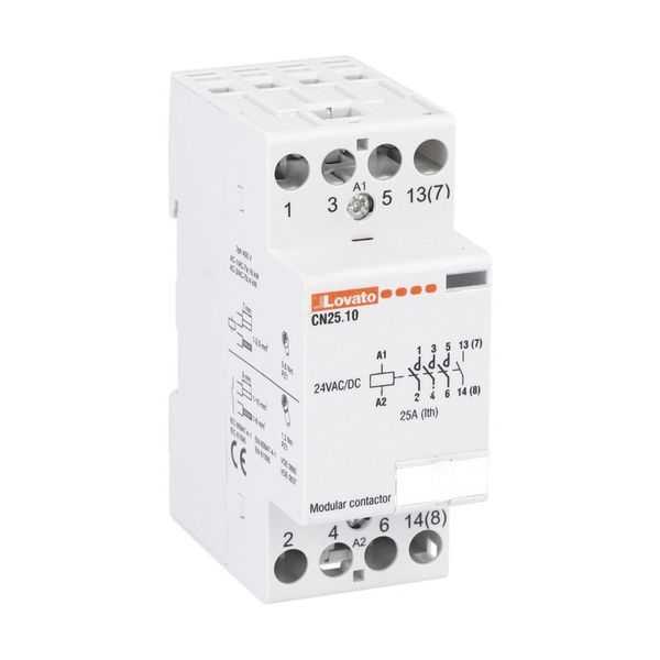 Modular contactor, three-pole or four-pole, 25A AC1, 24VAC/DC (4NO) image 1