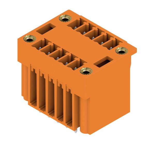 PCB plug-in connector, male header, Flange, THT solder connection, 3.81 mm, Number of poles: 10, 180°, Solder pin length (l): 3.2 mm, tinned, orange, Box image 4