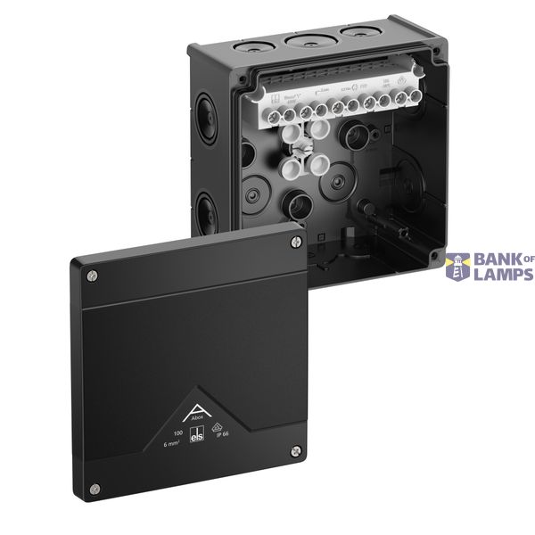 Junction box, Type of protection IP66, max. 10², Impact strength IK07, Protection class II, Ui 690V AC, Ui 690V DC, DLG, VDE, Halogen free Abox 100-10²/sw image 1