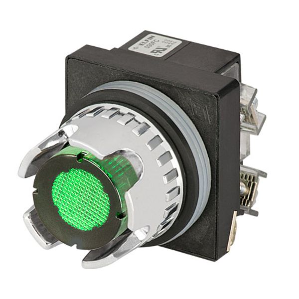 Push-button, full guard, illuminated, momentary, green, led BA9S 24V, N.O.+N.C. image 1