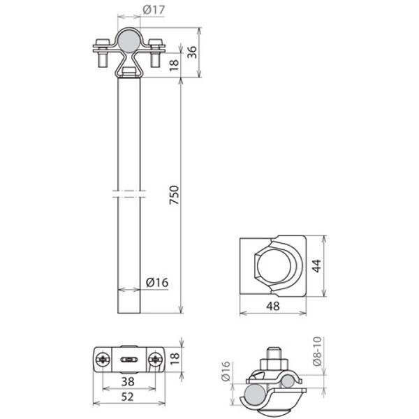 Spacer D 16mm L 750mm Al w. EB element D 17mm incl. MV clamp f. HVI li image 2