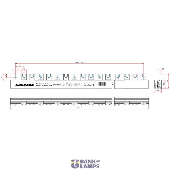 Busbar fork, 18mm, 2-pol. 16mmý, 1m, no break out version image 3