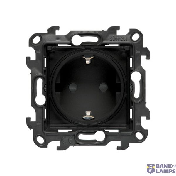 Single socket outlet with Schuko earthing for IP44 without seal frame, with shutters, (module), Simon 24, IP44, black matt, Flap color: Transparent image 1