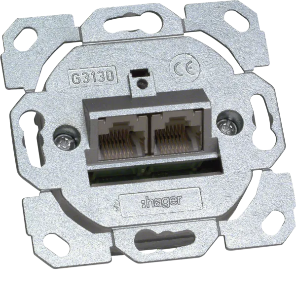 Data socket for 2 Cat.5E connections 8/8 pin shielded image 1