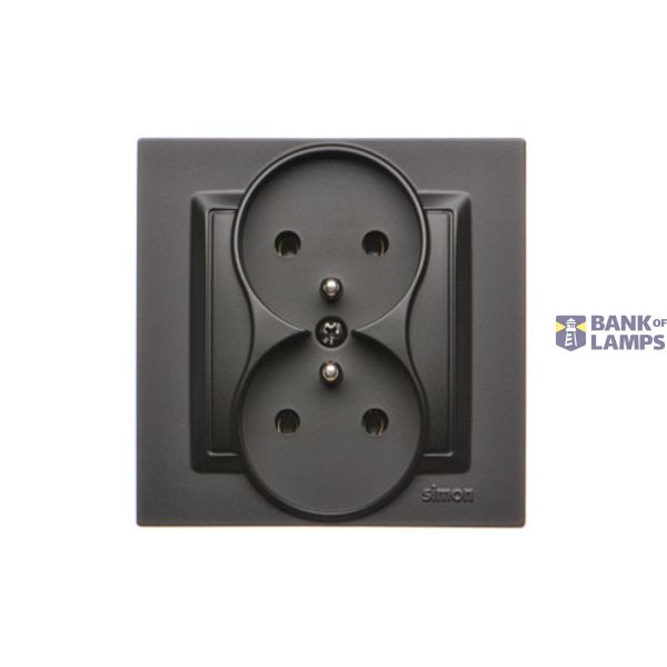 Double socket outlet with earthing, 16A, black matt image 1