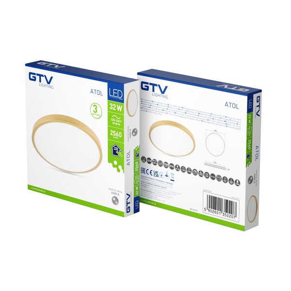 LED luminaire ATOLL, 32 W, 2560 lm, 4000K, AC180-250V, PF>0.9, IP54, Ø400 mm, gold image 2