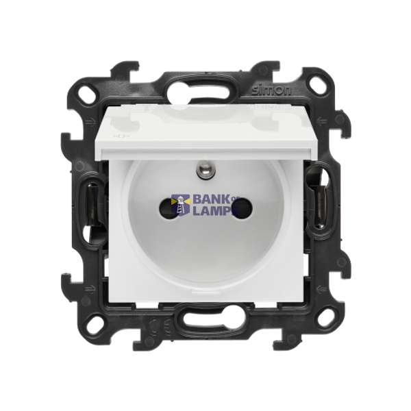 Single socket outlet with earthing for IP44 version without frame seal, with shutters, (module), Simon 24, IP44, 16A, antibacterial white, Flap color: Same as a cover image 1